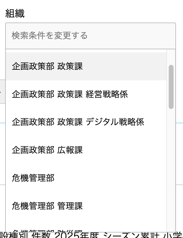 組織のプルダウン